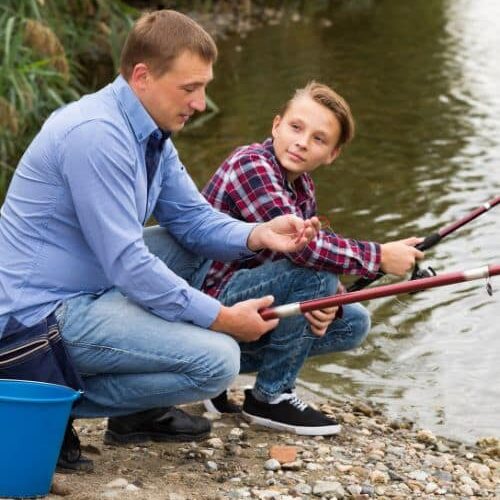 Dad and son fishing on the Cowlitz River